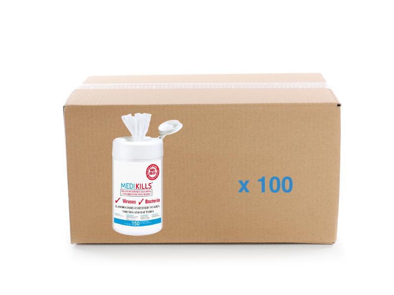 Carton de 100 tubes de 150 lingettes virucides