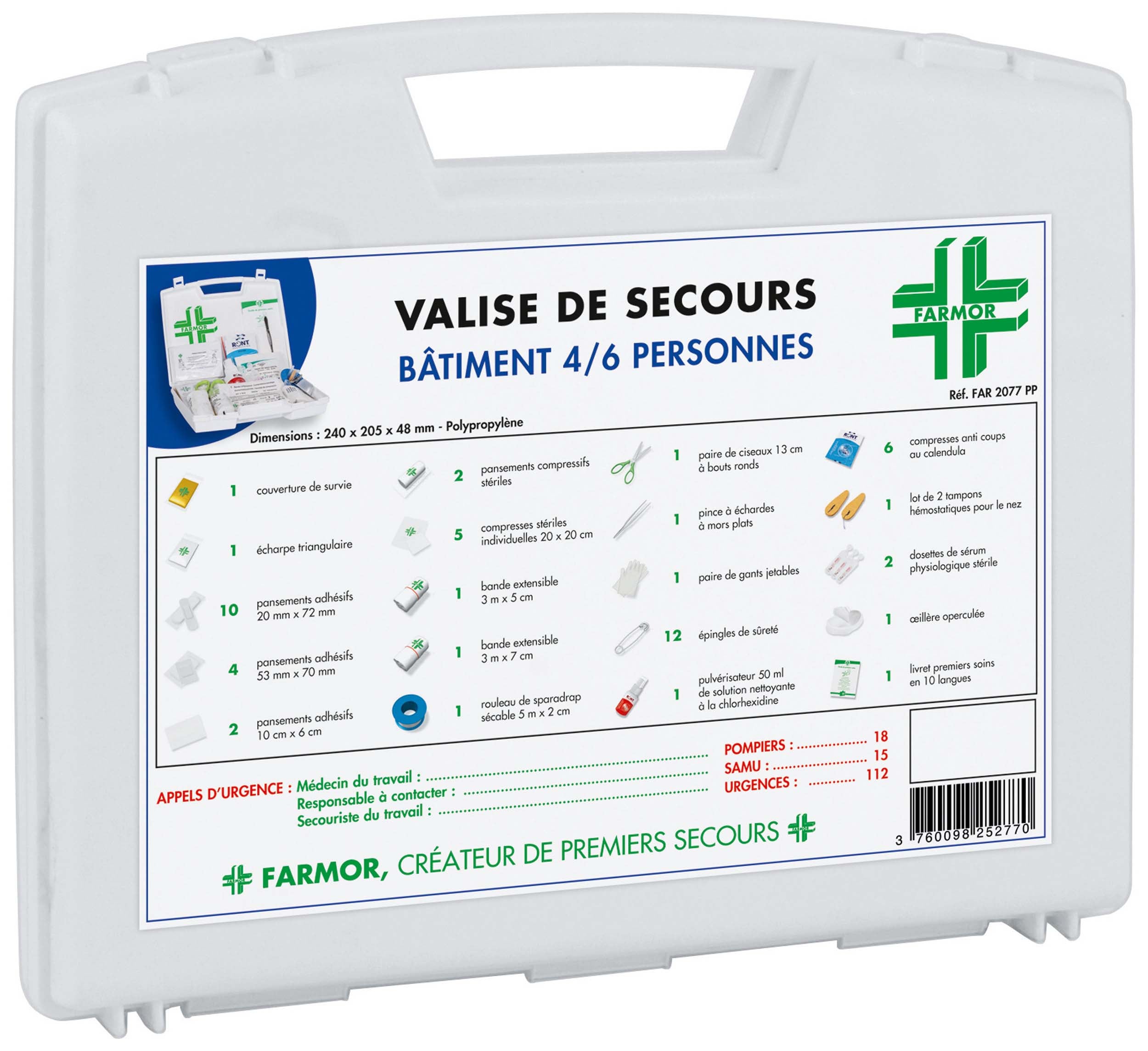 Valise de secours Bâtiment - 4 à 6 personnes - Farmor