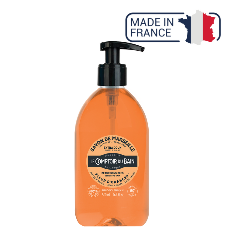 Savon de Marseille liquide Fleur d'oranger - 500 ml - Le Comptoir du Bain