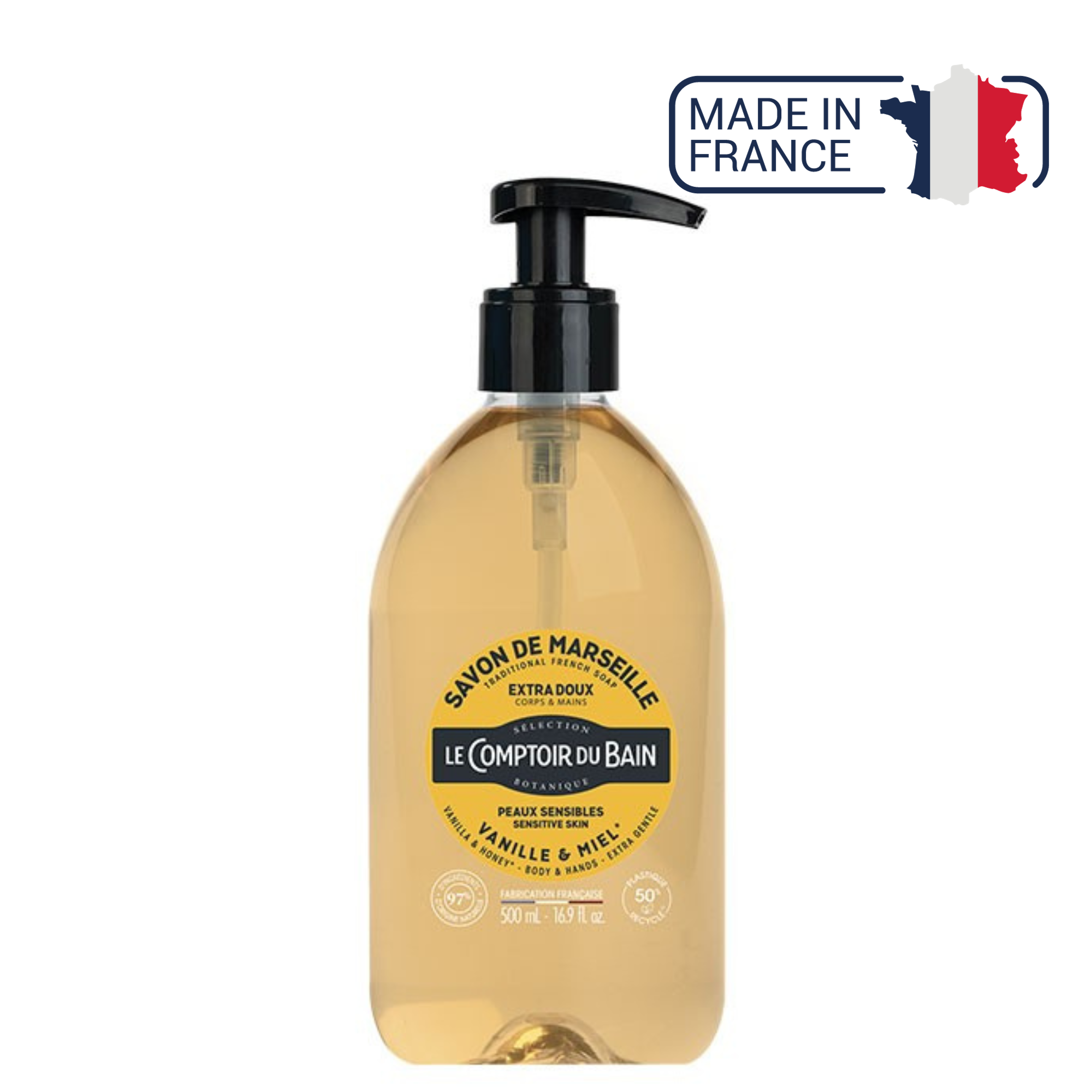 Savon de Marseille liquide Vanille Miel - 500ml - Le Comptoir du Bain