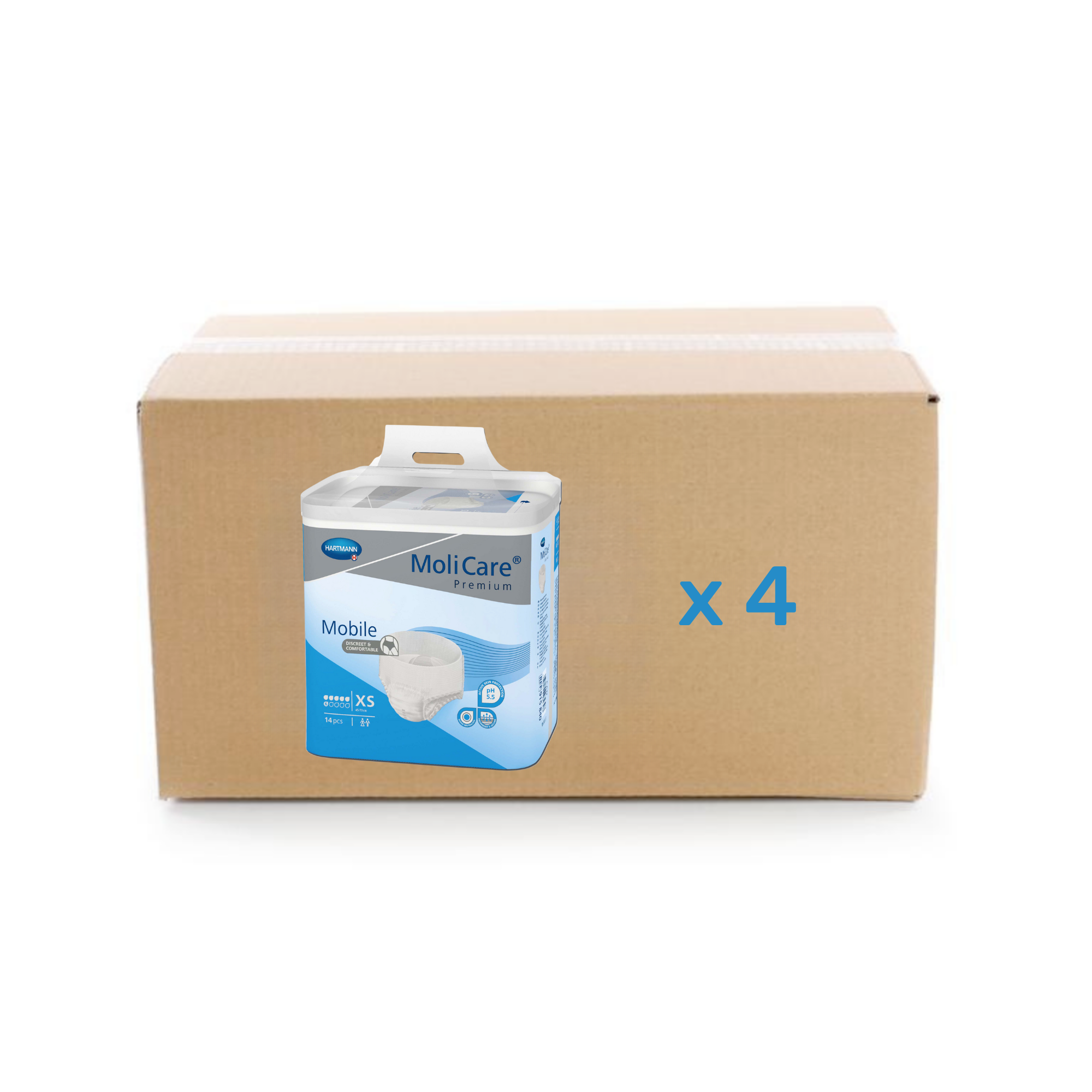 Slip Molicare Premium Mobile - 6 gouttes - XS - carton 4x14U - Hartmann