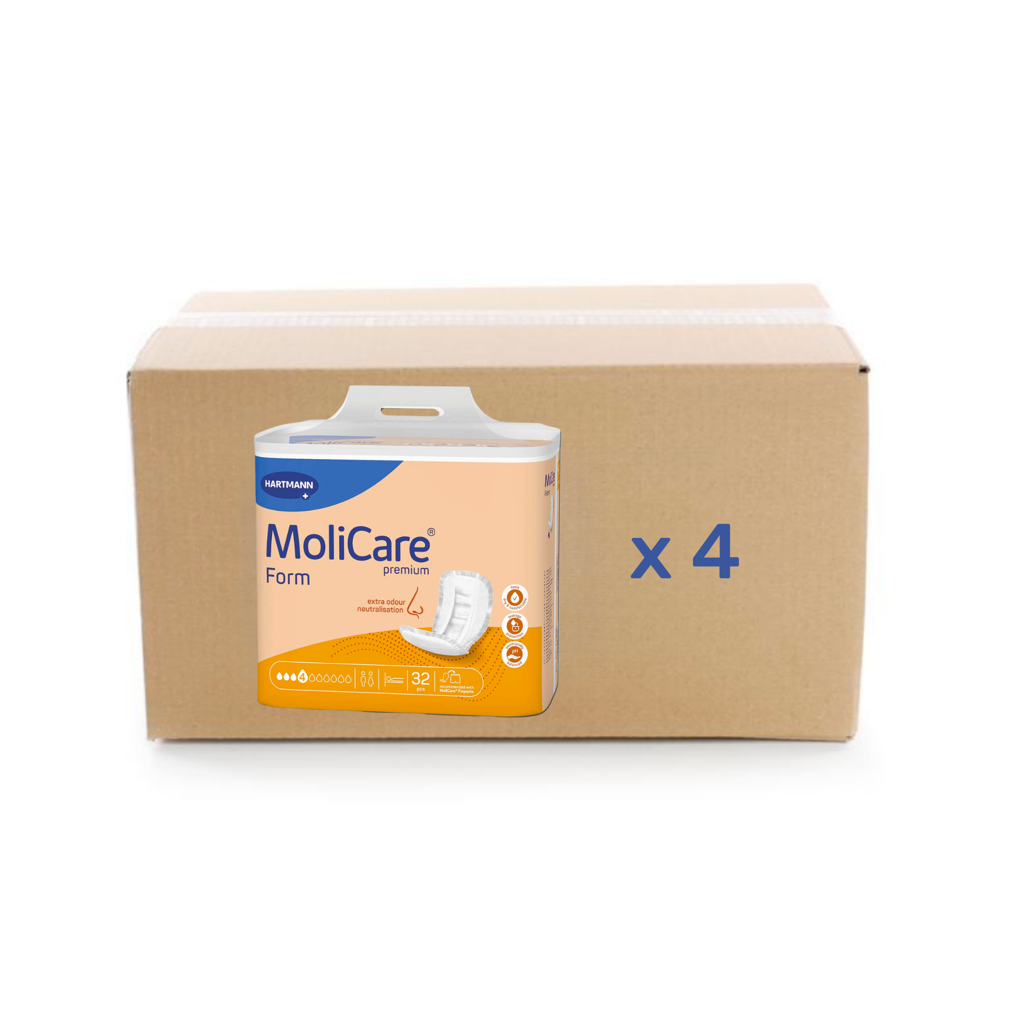 Protection anatomique Molicare Premium Form - 4 gouttes - carton 4x32U - Hartmann